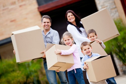 Removal truck and boxed household items ready for delivery in Croydon