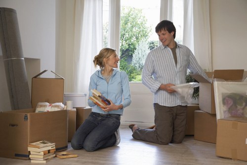 Boxes and furniture loaded into a removal van